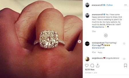 Ana Navarro showing her engagement ring on her Instagram